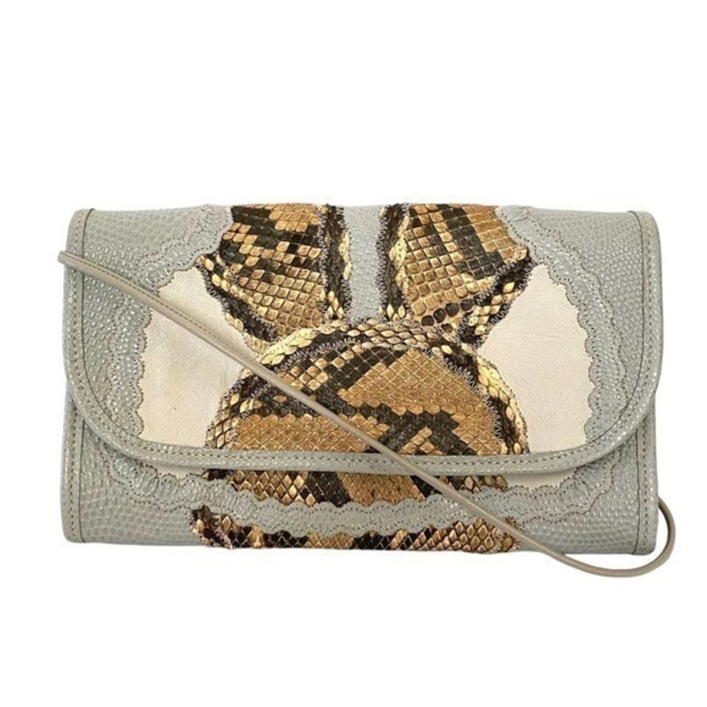 Carlos Falchi Vintage Snakeskin Reptile Gray Leather Clutch Purse Shoulder Bag